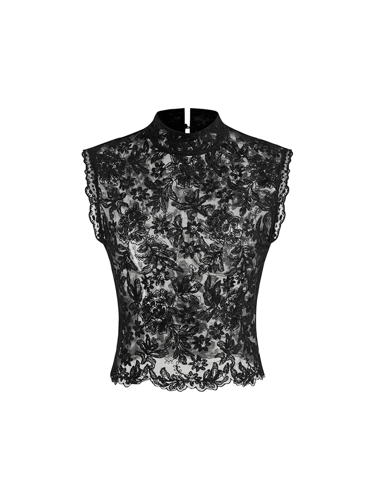 ミアン Amazon.com: CIDER Lace Top See Through Floral Sleeveless